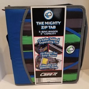 NEW Mighty Zip Tab Binder with Carrying Strap by Case Blue Zipper‎ Binder in Pkg
